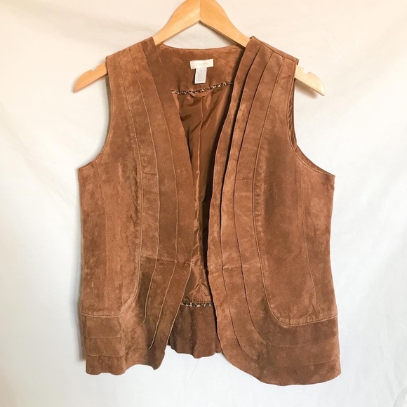Chico's Jackets & Blazers - CHICO'S BROWN 100% GENUINE SUEDE LEATHER PLEATED VEST WOMEN'S SIZE M/8